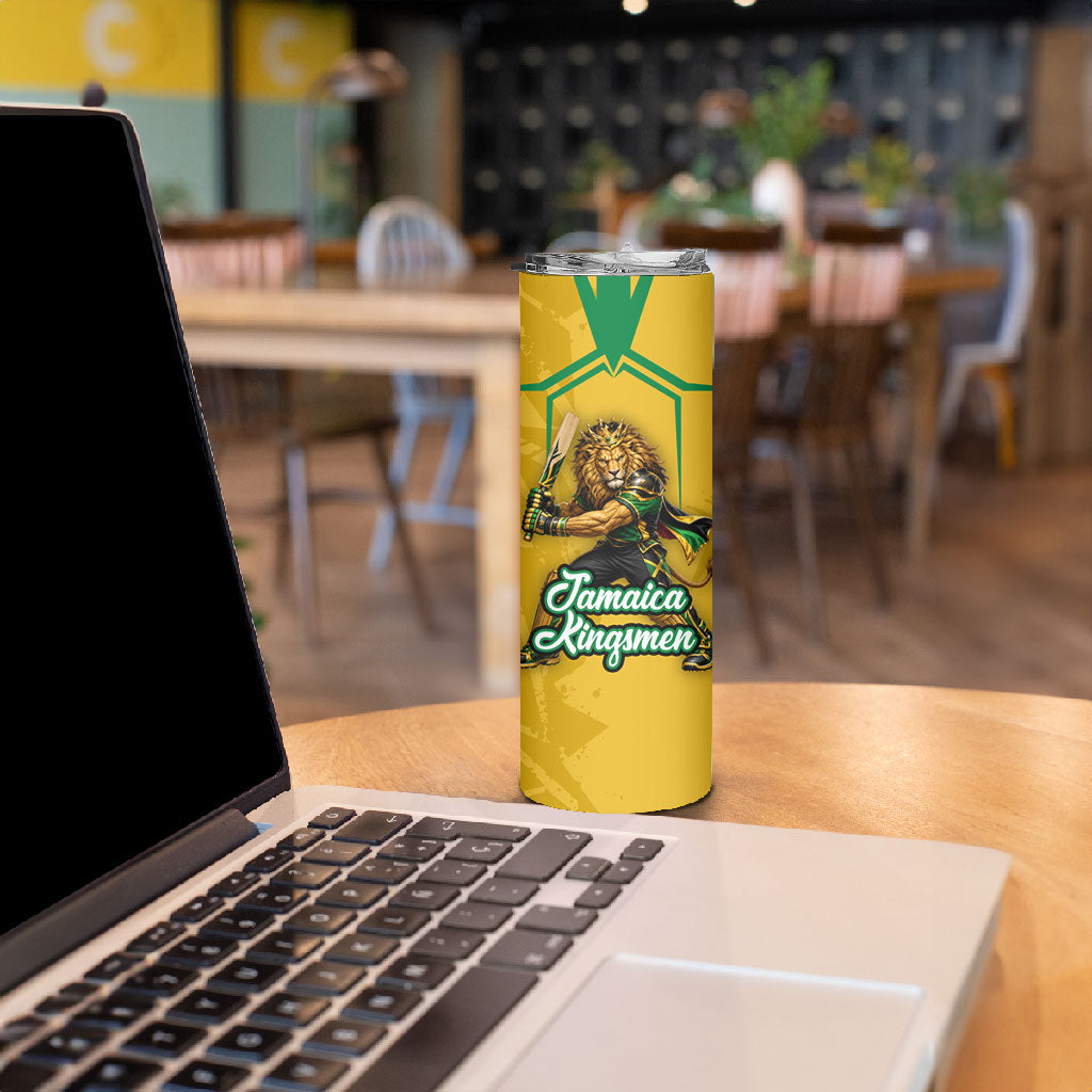 Personalized Jamaica Kingsmen Cricket Lion Skinny Tumbler Royal King Batsman Sports Graphic Art