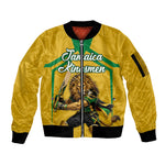 Personalized Jamaica Kingsmen Cricket Lion Sleeve Zip Bomber Jacket Royal King Batsman Sports Graphic Art