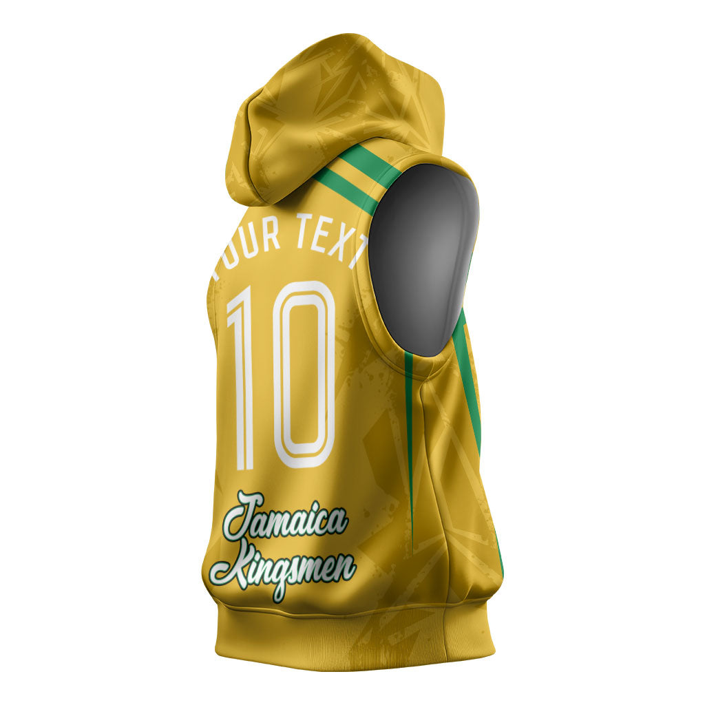 Personalized Jamaica Kingsmen Cricket Lion Sleeveless Hoodie Royal King Batsman Sports Graphic Art