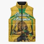 Personalized Jamaica Kingsmen Cricket Lion Sleeveless Puffer Jacket Royal King Batsman Sports Graphic Art