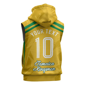 Personalized Jamaica Kingsmen Cricket Lion Sleeveless Zip Hoodie Royal King Batsman Sports Graphic Art