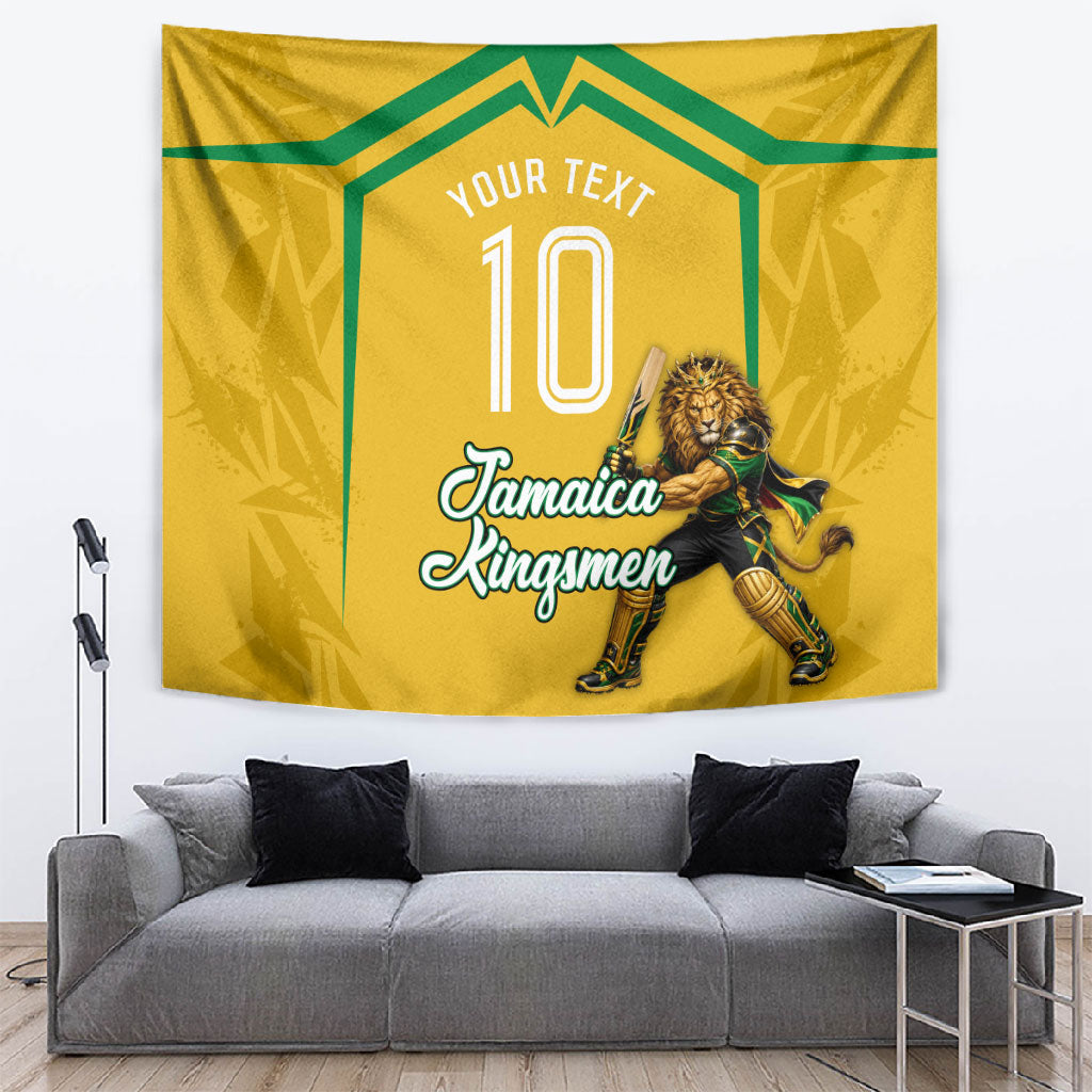 Personalized Jamaica Kingsmen Cricket Lion Tapestry Royal King Batsman Sports Graphic Art