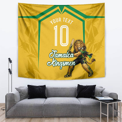 Personalized Jamaica Kingsmen Cricket Lion Tapestry Royal King Batsman Sports Graphic Art
