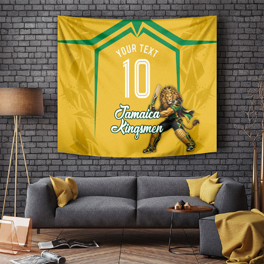 Personalized Jamaica Kingsmen Cricket Lion Tapestry Royal King Batsman Sports Graphic Art
