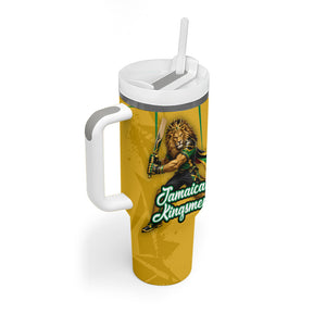 Personalized Jamaica Kingsmen Cricket Lion Tumbler With Handle Royal King Batsman Sports Graphic Art