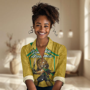 Personalized Jamaica Kingsmen Cricket Lion Women Casual Shirt Royal King Batsman Sports Graphic Art