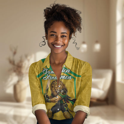 Personalized Jamaica Kingsmen Cricket Lion Women Casual Shirt Royal King Batsman Sports Graphic Art