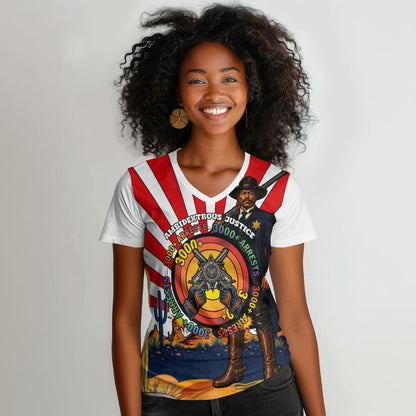 Bass Reeves Women V-Neck T-Shirt Vintage African American Black Cowboy Western History
