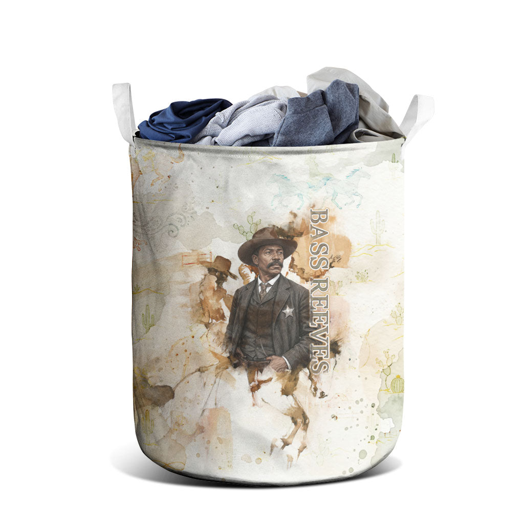 Bass Reeves Spirit Frontier Legend Laundry Basket African American Marshal Horse Riding Western Watercolor