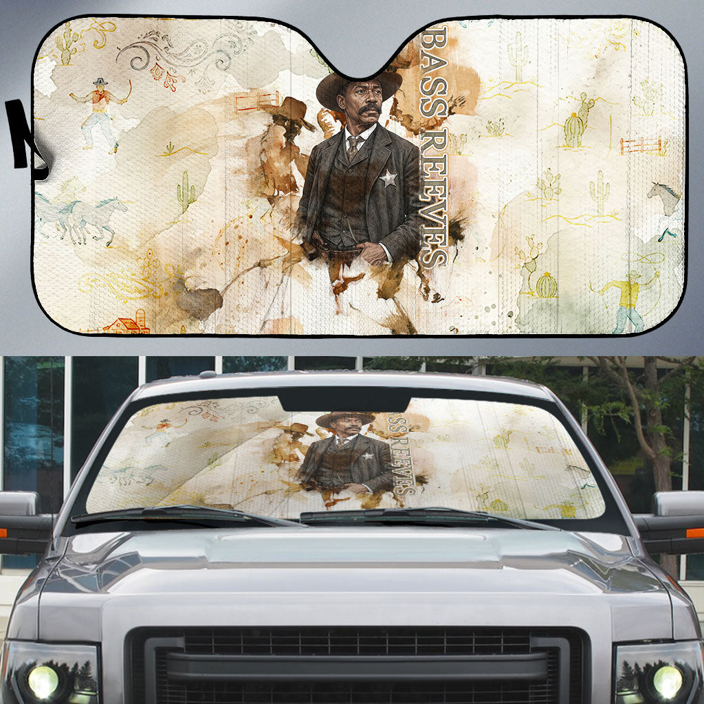 Bass Reeves Spirit Frontier Legend Auto Sun Shade African American Marshal Horse Riding Western Watercolor