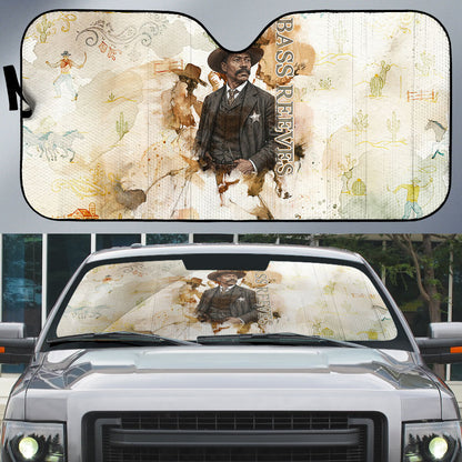 Bass Reeves Spirit Frontier Legend Auto Sun Shade African American Marshal Horse Riding Western Watercolor
