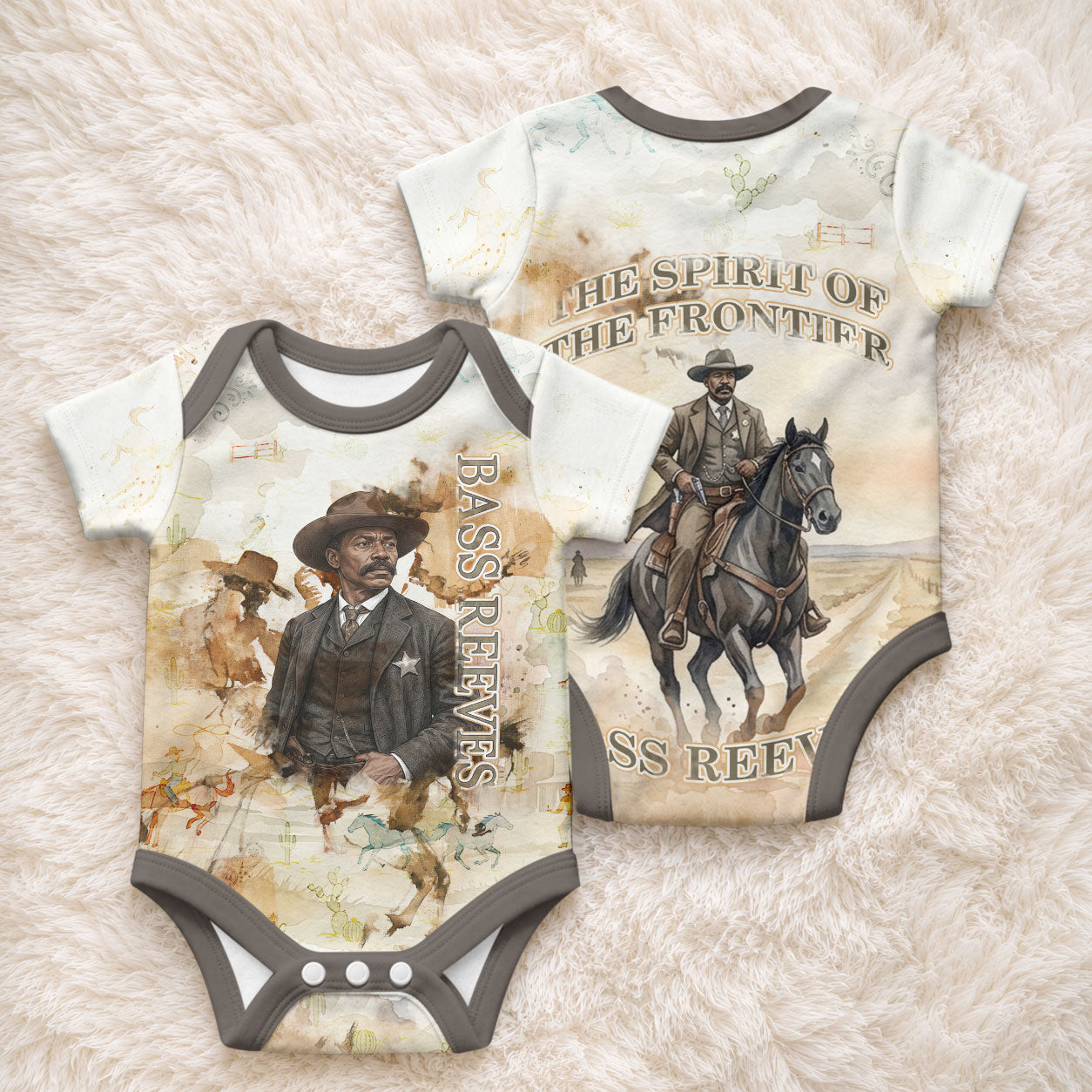 Bass Reeves Spirit Frontier Legend Baby Onesie African American Marshal Horse Riding Western Watercolor