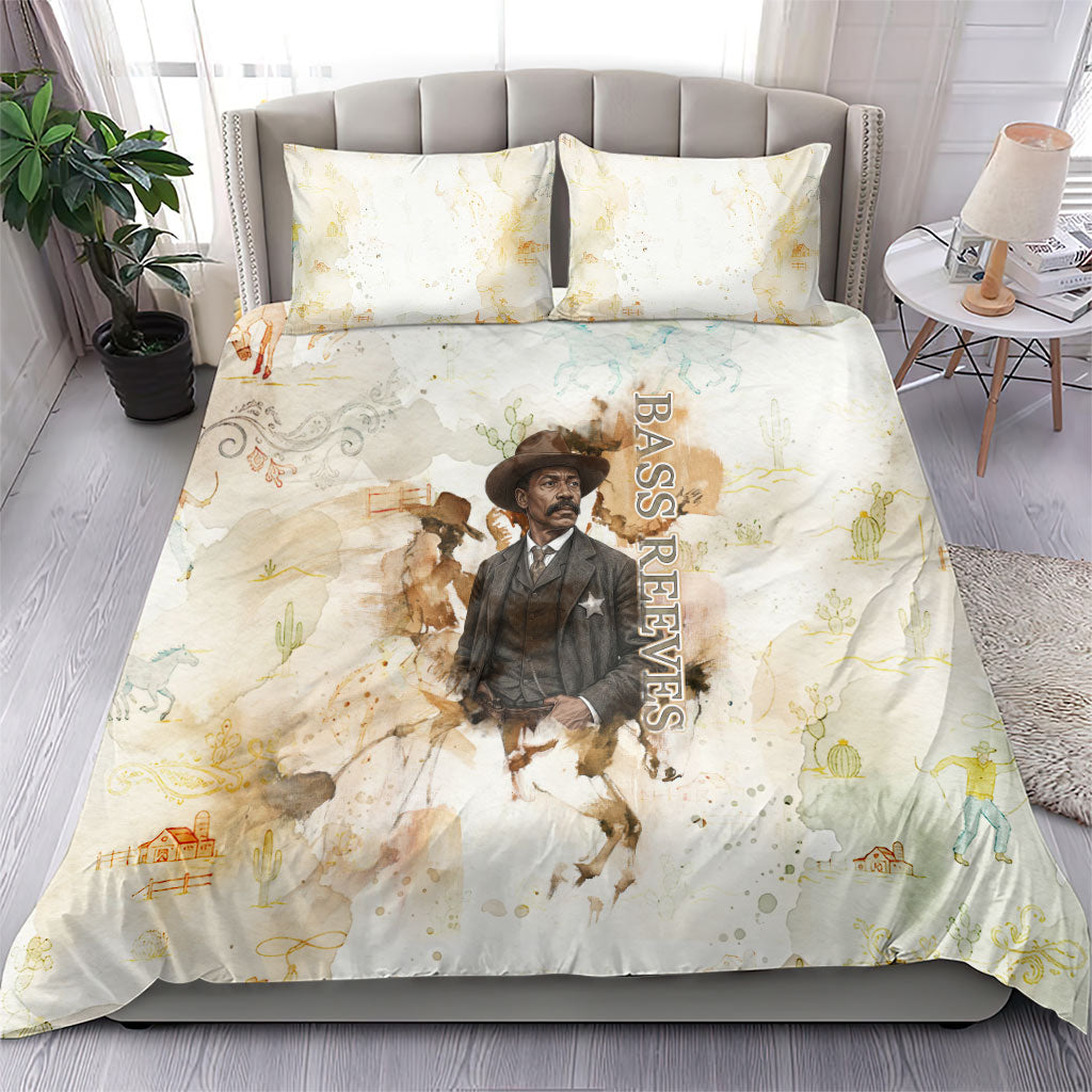 Bass Reeves Spirit Frontier Legend Bedding Set African American Marshal Horse Riding Western Watercolor