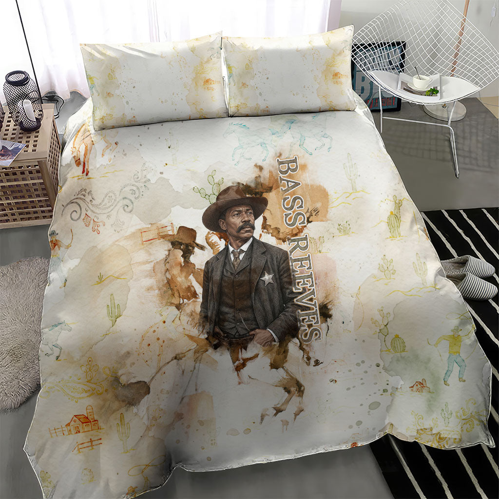 Bass Reeves Spirit Frontier Legend Bedding Set African American Marshal Horse Riding Western Watercolor