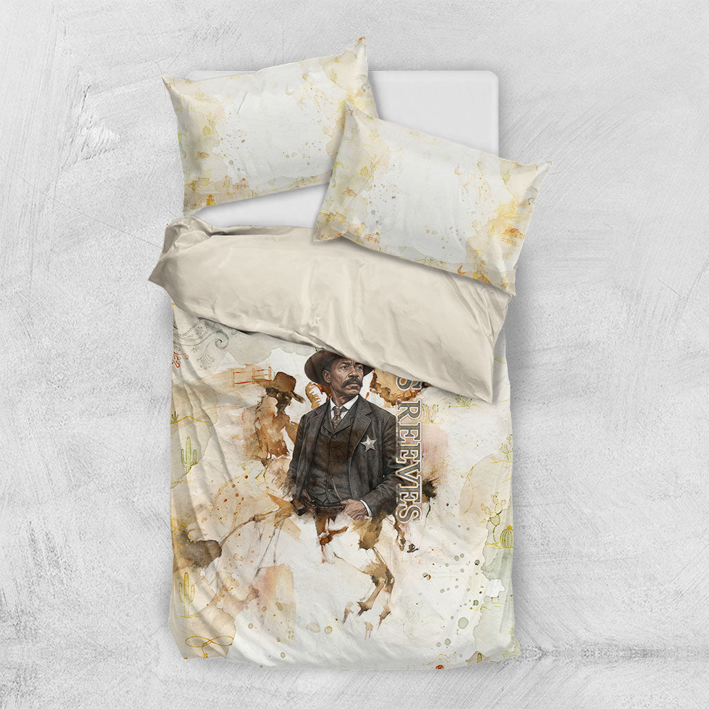 Bass Reeves Spirit Frontier Legend Bedding Set African American Marshal Horse Riding Western Watercolor