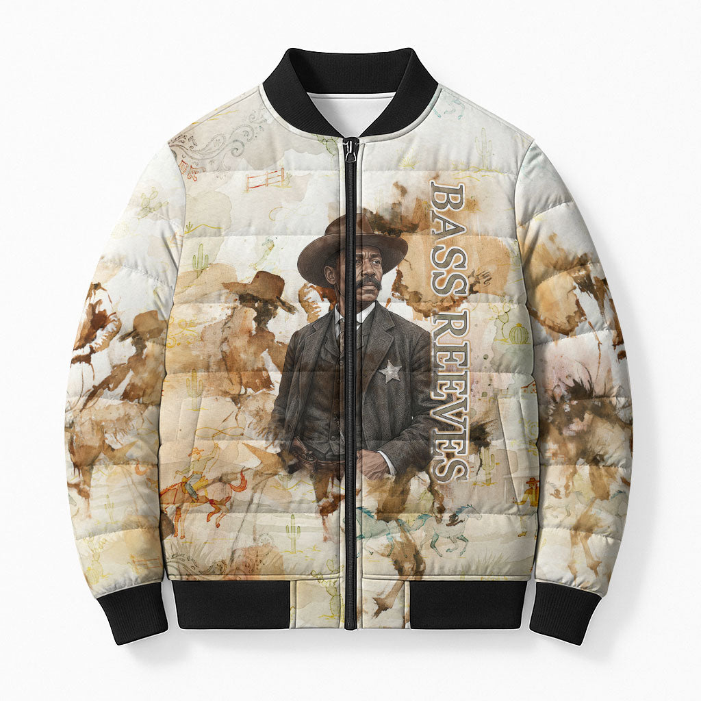 Bass Reeves Spirit Frontier Legend Bomber Puffer Jacket African American Marshal Horse Riding Western Watercolor