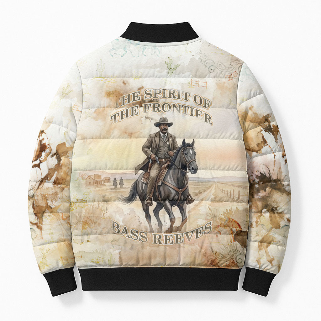 Bass Reeves Spirit Frontier Legend Bomber Puffer Jacket African American Marshal Horse Riding Western Watercolor