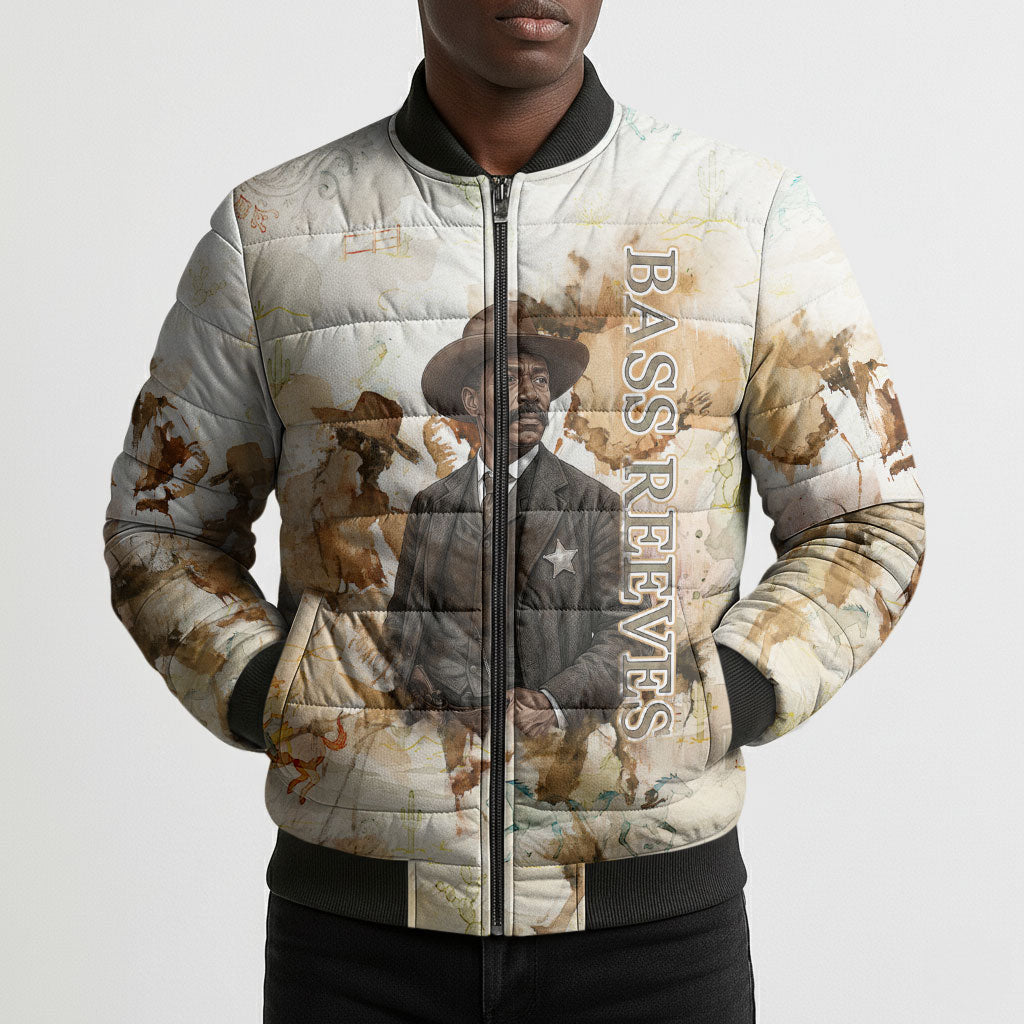 Bass Reeves Spirit Frontier Legend Bomber Puffer Jacket African American Marshal Horse Riding Western Watercolor