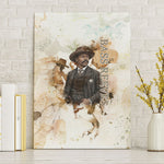 Bass Reeves Spirit Frontier Legend Canvas Wall Art African American Marshal Horse Riding Western Watercolor