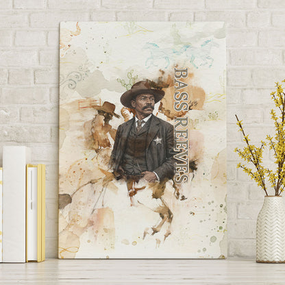 Bass Reeves Spirit Frontier Legend Canvas Wall Art African American Marshal Horse Riding Western Watercolor
