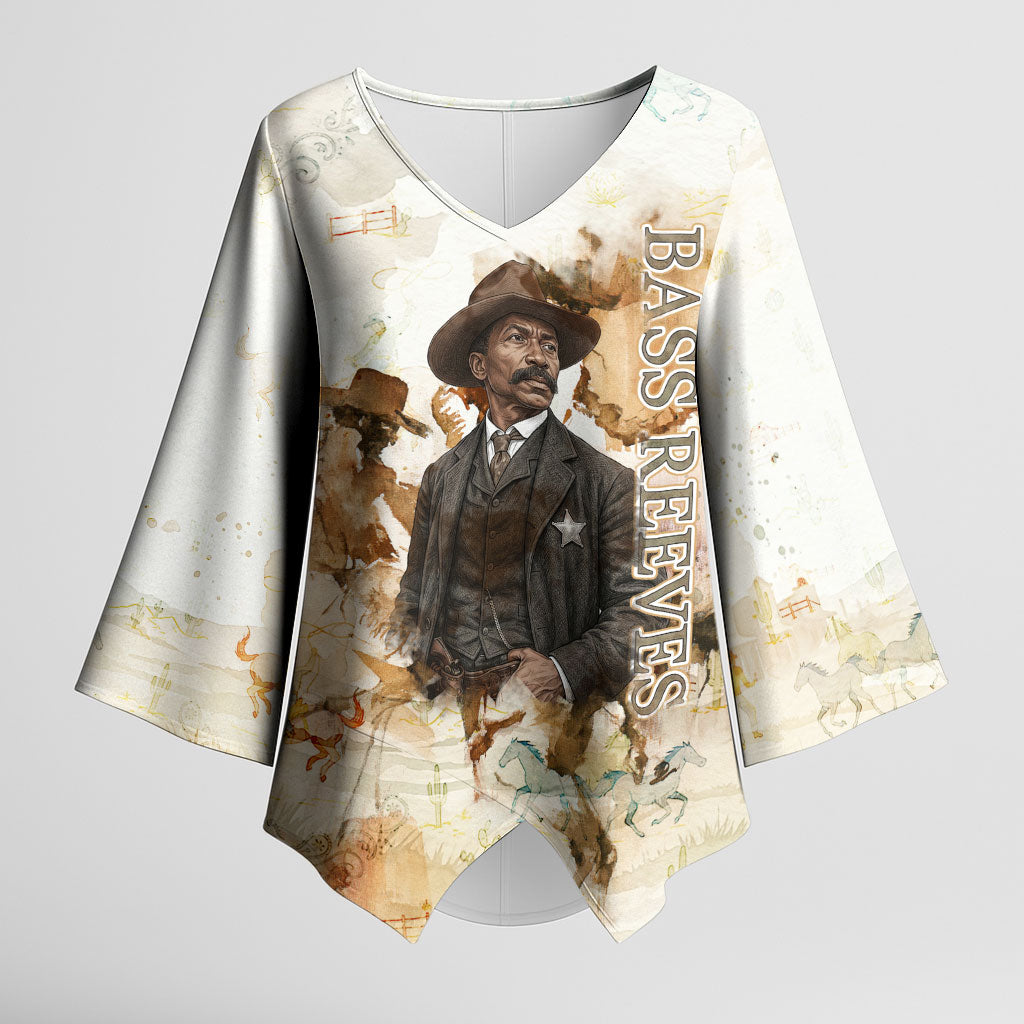 Bass Reeves Spirit Frontier Legend Kimono Sleeve Blouse African American Marshal Horse Riding Western Watercolor