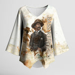 Bass Reeves Spirit Frontier Legend Kimono Sleeve Blouse African American Marshal Horse Riding Western Watercolor