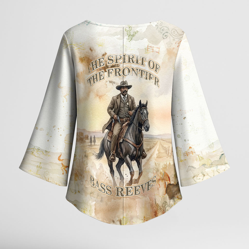Bass Reeves Spirit Frontier Legend Kimono Sleeve Blouse African American Marshal Horse Riding Western Watercolor
