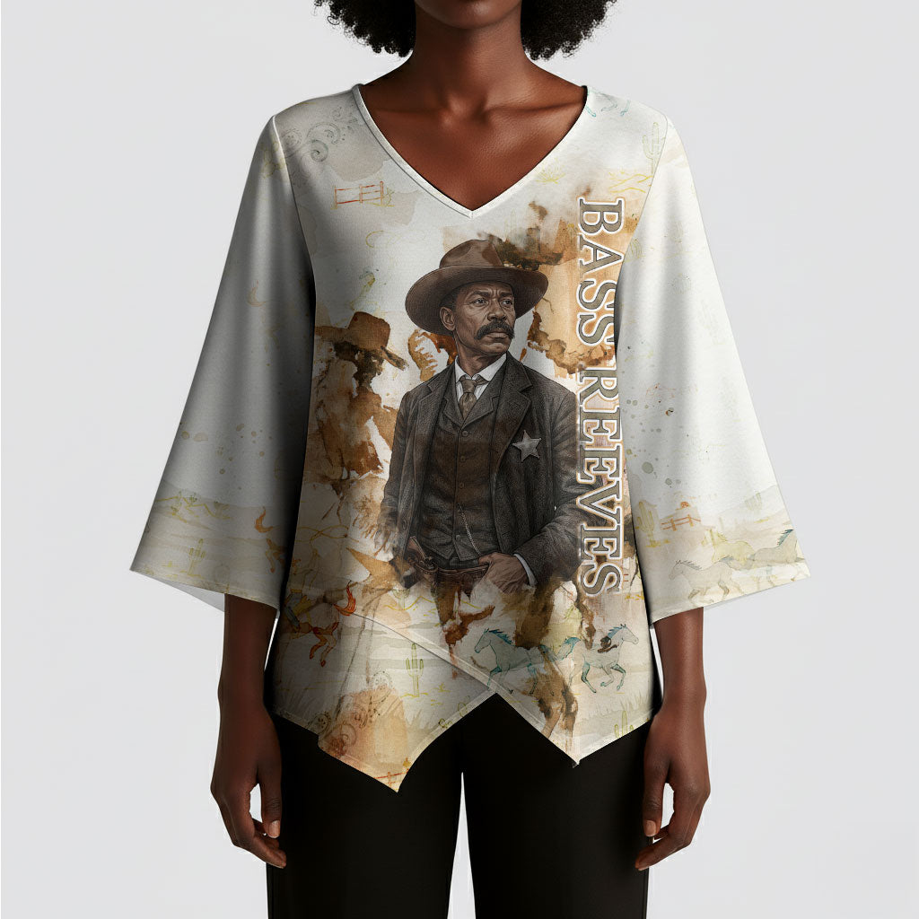 Bass Reeves Spirit Frontier Legend Kimono Sleeve Blouse African American Marshal Horse Riding Western Watercolor