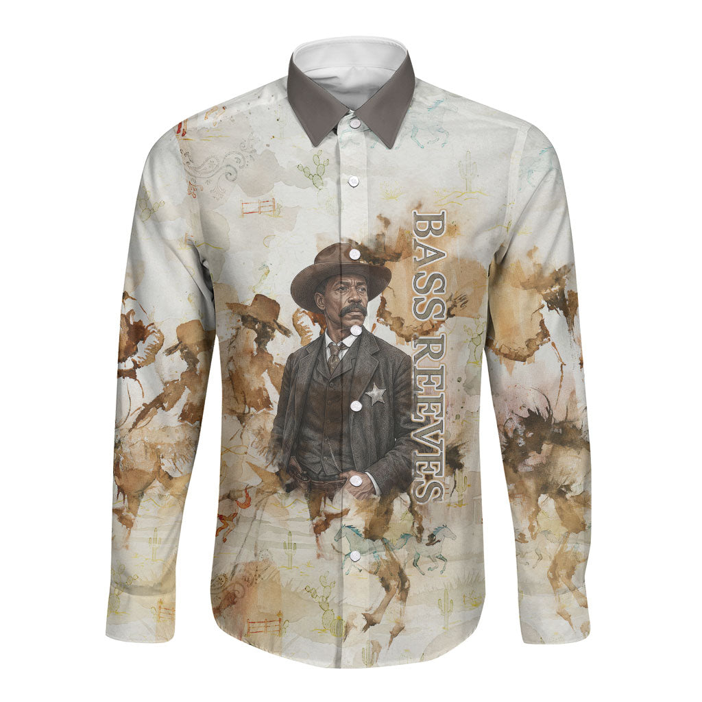 Bass Reeves Spirit Frontier Legend Long Sleeve Button Shirt African American Marshal Horse Riding Western Watercolor