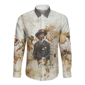 Bass Reeves Spirit Frontier Legend Long Sleeve Button Shirt African American Marshal Horse Riding Western Watercolor