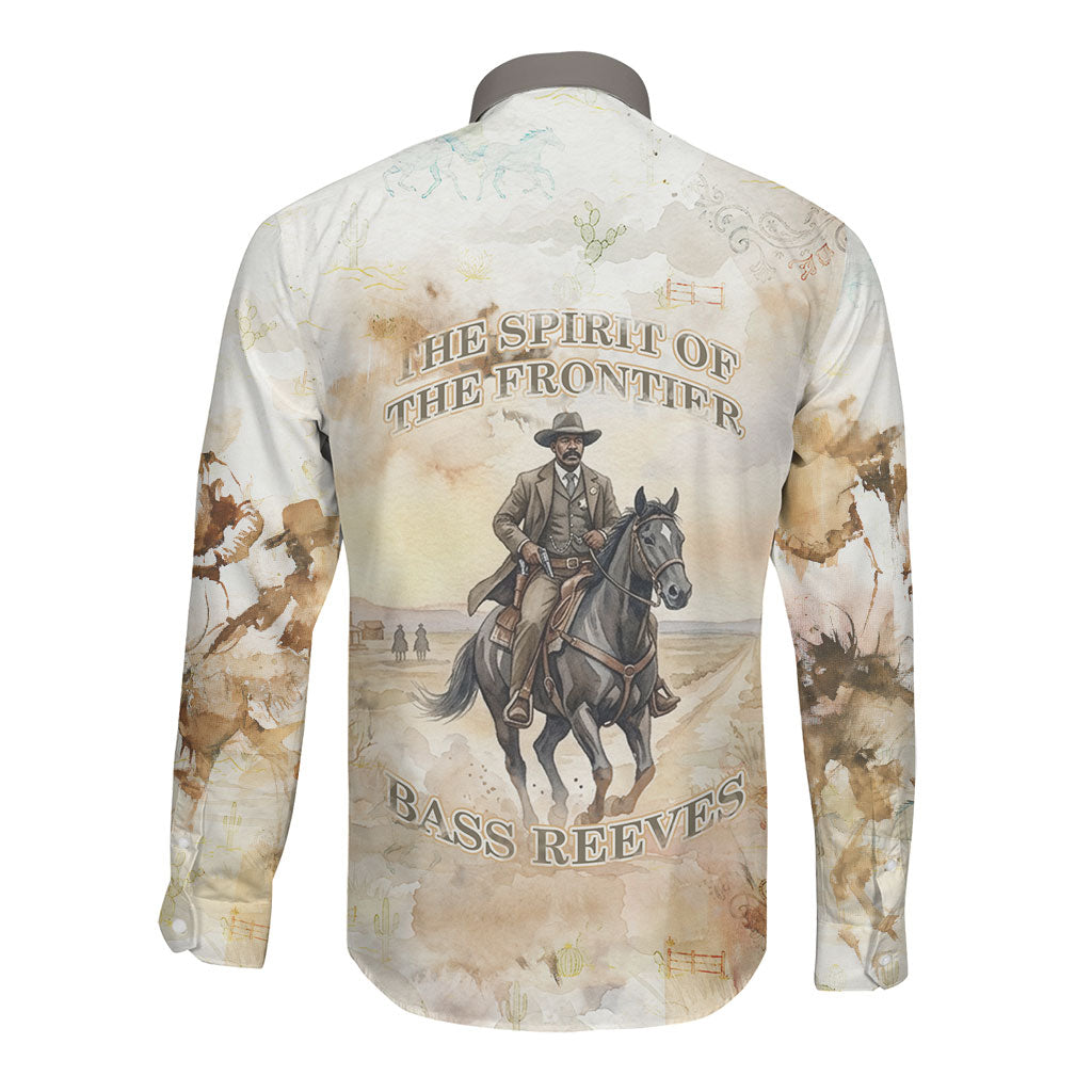 Bass Reeves Spirit Frontier Legend Long Sleeve Button Shirt African American Marshal Horse Riding Western Watercolor