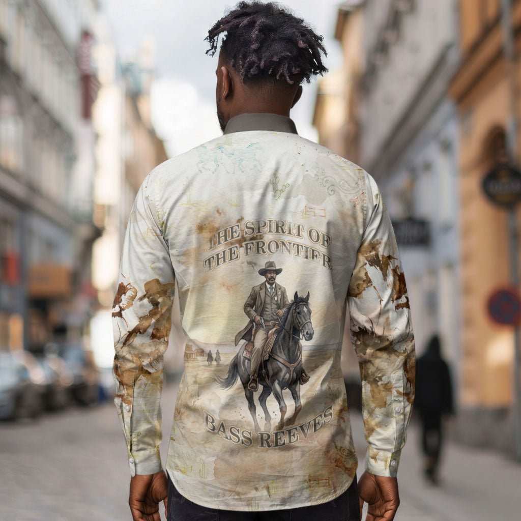 Bass Reeves Spirit Frontier Legend Long Sleeve Button Shirt African American Marshal Horse Riding Western Watercolor