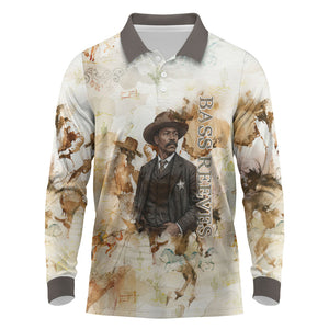 Bass Reeves Spirit Frontier Legend Long Sleeve Polo Shirt African American Marshal Horse Riding Western Watercolor