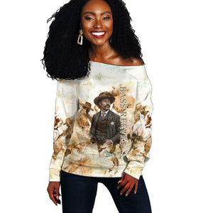 Bass Reeves Spirit Frontier Legend Off Shoulder Sweater African American Marshal Horse Riding Western Watercolor
