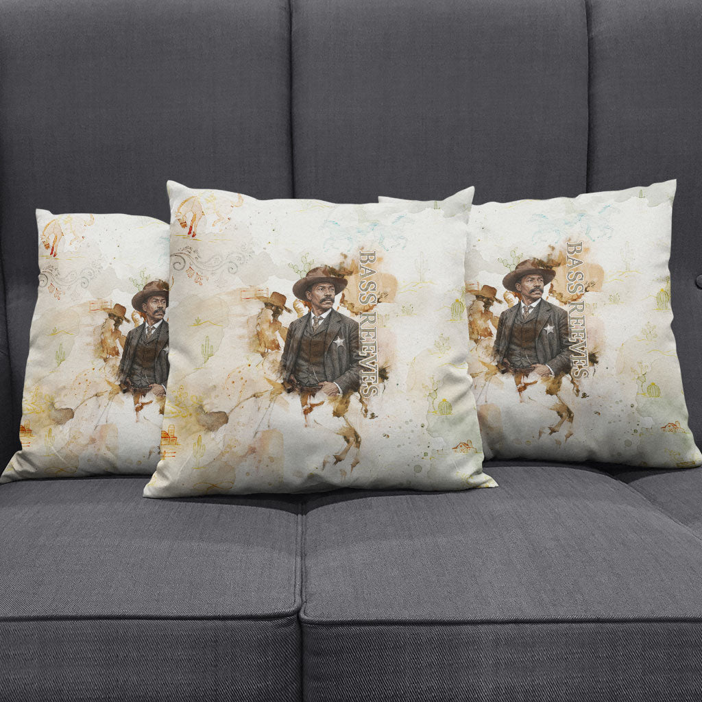 Bass Reeves Spirit Frontier Legend Pillow Cover African American Marshal Horse Riding Western Watercolor