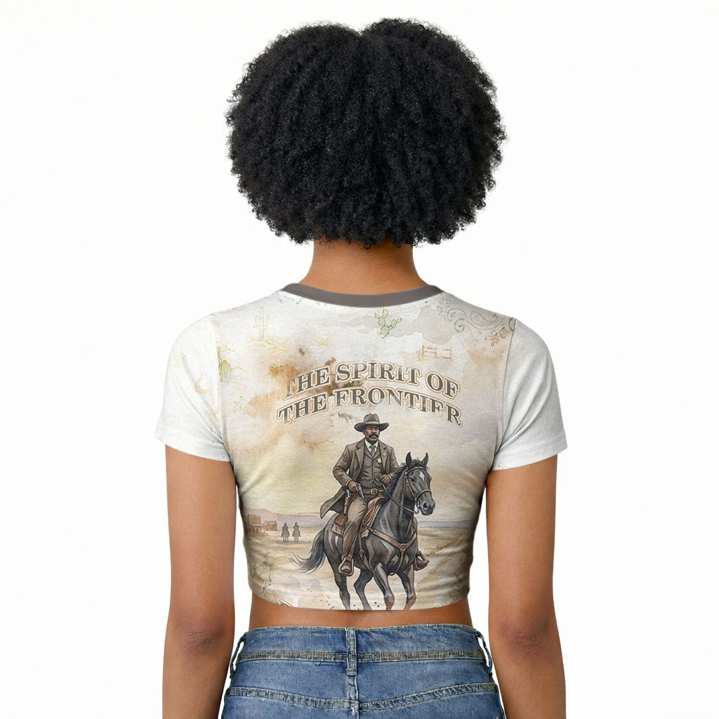 Bass Reeves Spirit Frontier Legend Raglan Cropped T shirt African American Marshal Horse Riding Western Watercolor