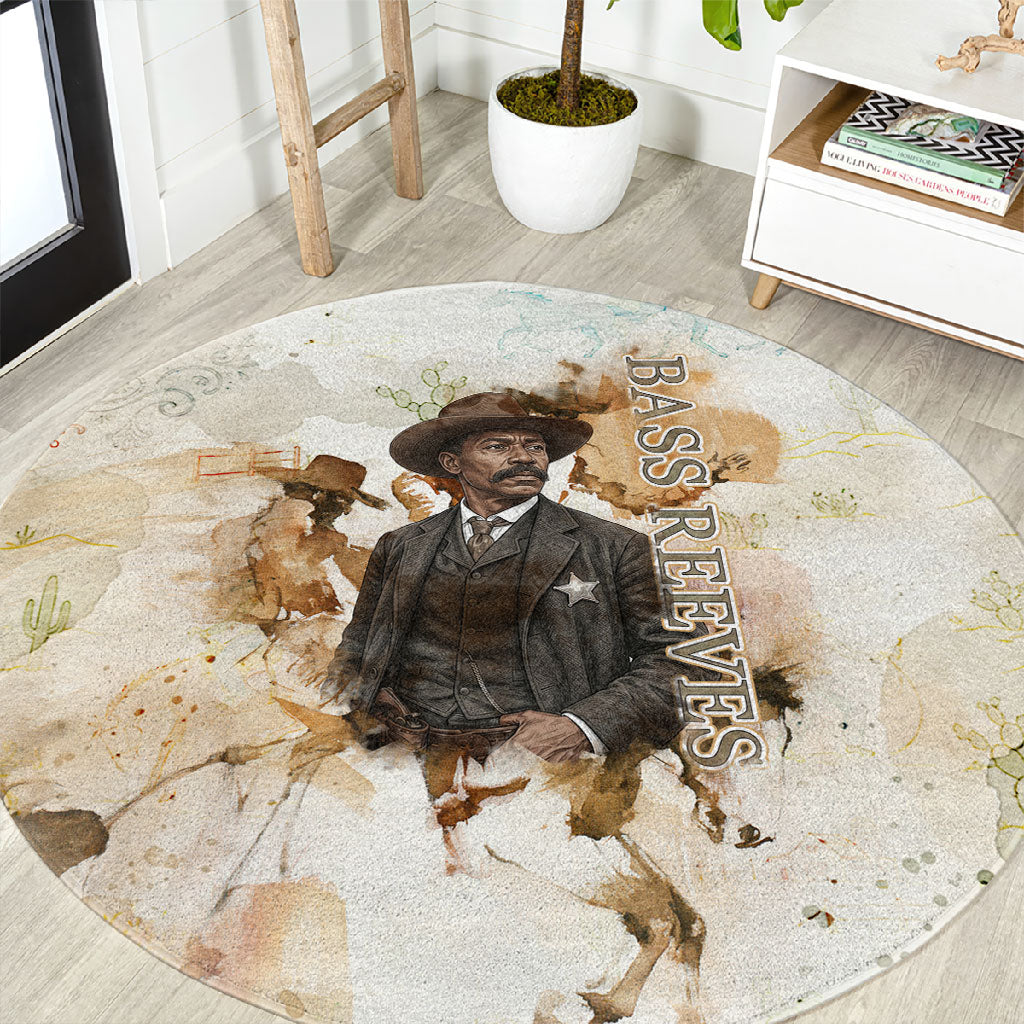 Bass Reeves Spirit Frontier Legend Round Carpet African American Marshal Horse Riding Western Watercolor