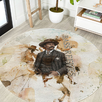 Bass Reeves Spirit Frontier Legend Round Carpet African American Marshal Horse Riding Western Watercolor