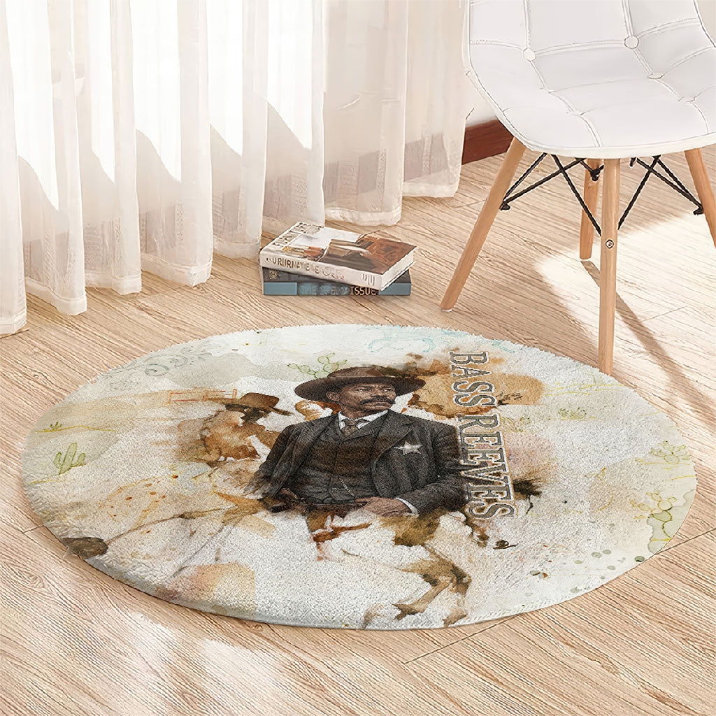 Bass Reeves Spirit Frontier Legend Round Carpet African American Marshal Horse Riding Western Watercolor