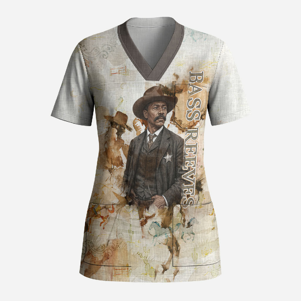 Bass Reeves Spirit Frontier Legend Scrub Top African American Marshal Horse Riding Western Watercolor