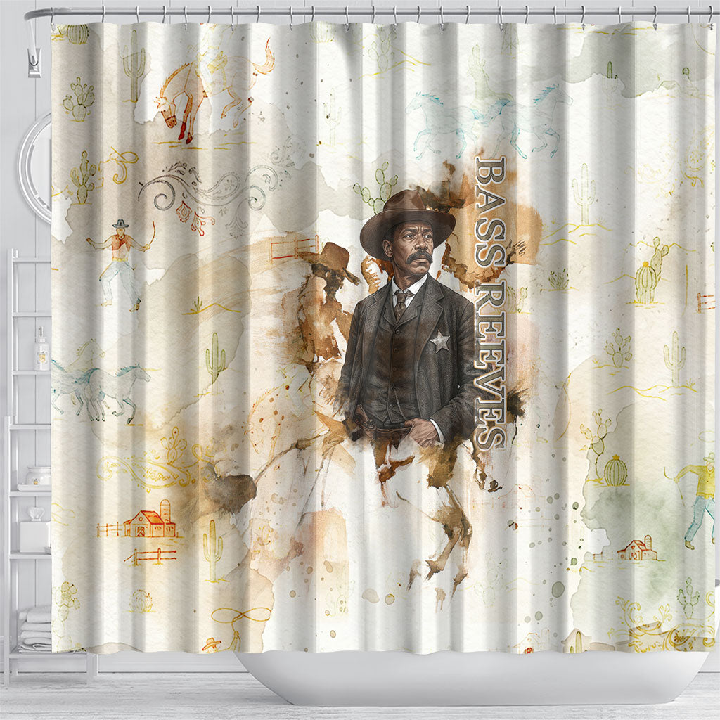 Bass Reeves Spirit Frontier Legend Shower Curtain African American Marshal Horse Riding Western Watercolor