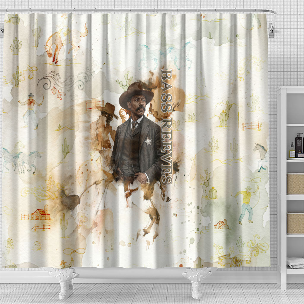 Bass Reeves Spirit Frontier Legend Shower Curtain African American Marshal Horse Riding Western Watercolor