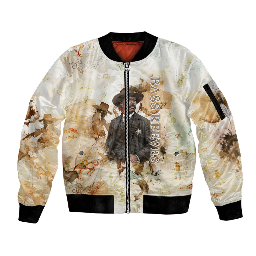 Bass Reeves Spirit Frontier Legend Sleeve Zip Bomber Jacket African American Marshal Horse Riding Western Watercolor
