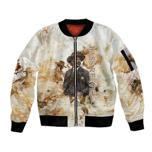 Bass Reeves Spirit Frontier Legend Sleeve Zip Bomber Jacket African American Marshal Horse Riding Western Watercolor