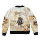 Bass Reeves Spirit Frontier Legend Sleeve Zip Bomber Jacket African American Marshal Horse Riding Western Watercolor