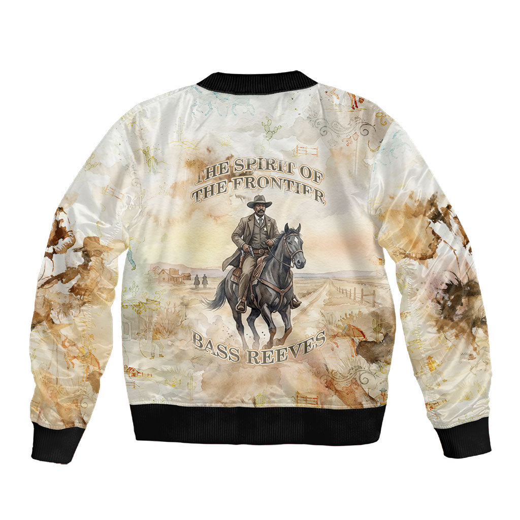 Bass Reeves Spirit Frontier Legend Sleeve Zip Bomber Jacket African American Marshal Horse Riding Western Watercolor