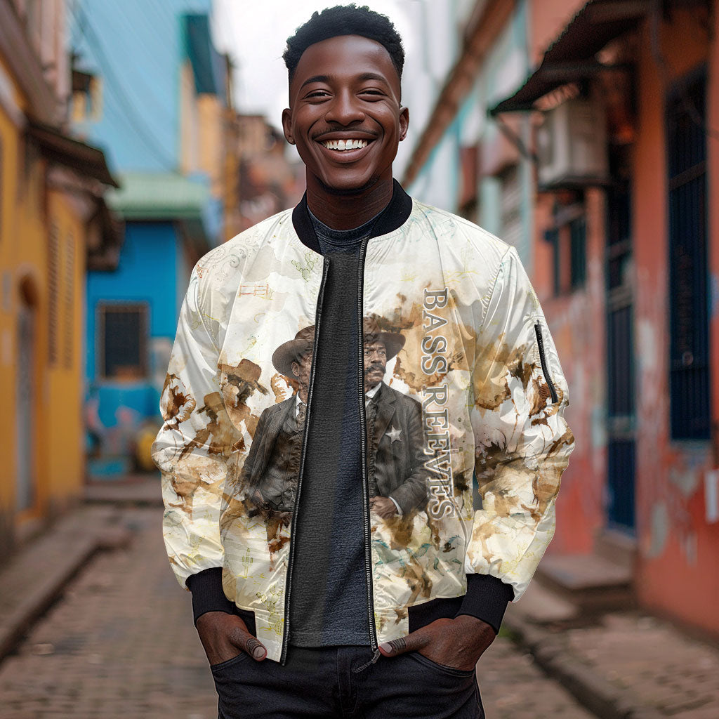 Bass Reeves Spirit Frontier Legend Sleeve Zip Bomber Jacket African American Marshal Horse Riding Western Watercolor