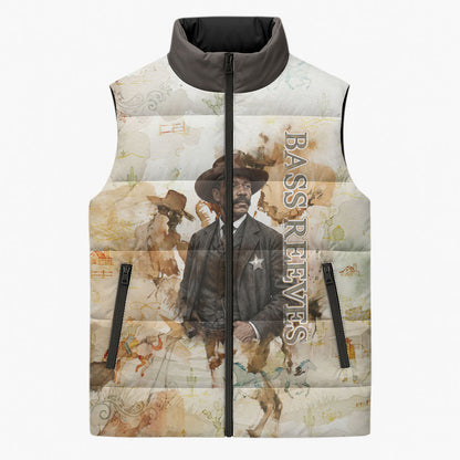 Bass Reeves Spirit Frontier Legend Sleeveless Puffer Jacket African American Marshal Horse Riding Western Watercolor