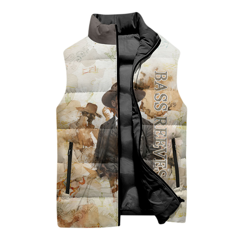 Bass Reeves Spirit Frontier Legend Sleeveless Puffer Jacket African American Marshal Horse Riding Western Watercolor