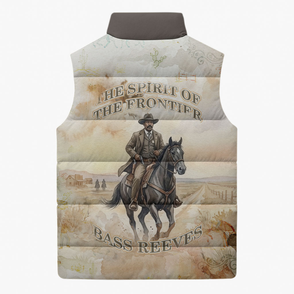 Bass Reeves Spirit Frontier Legend Sleeveless Puffer Jacket African American Marshal Horse Riding Western Watercolor
